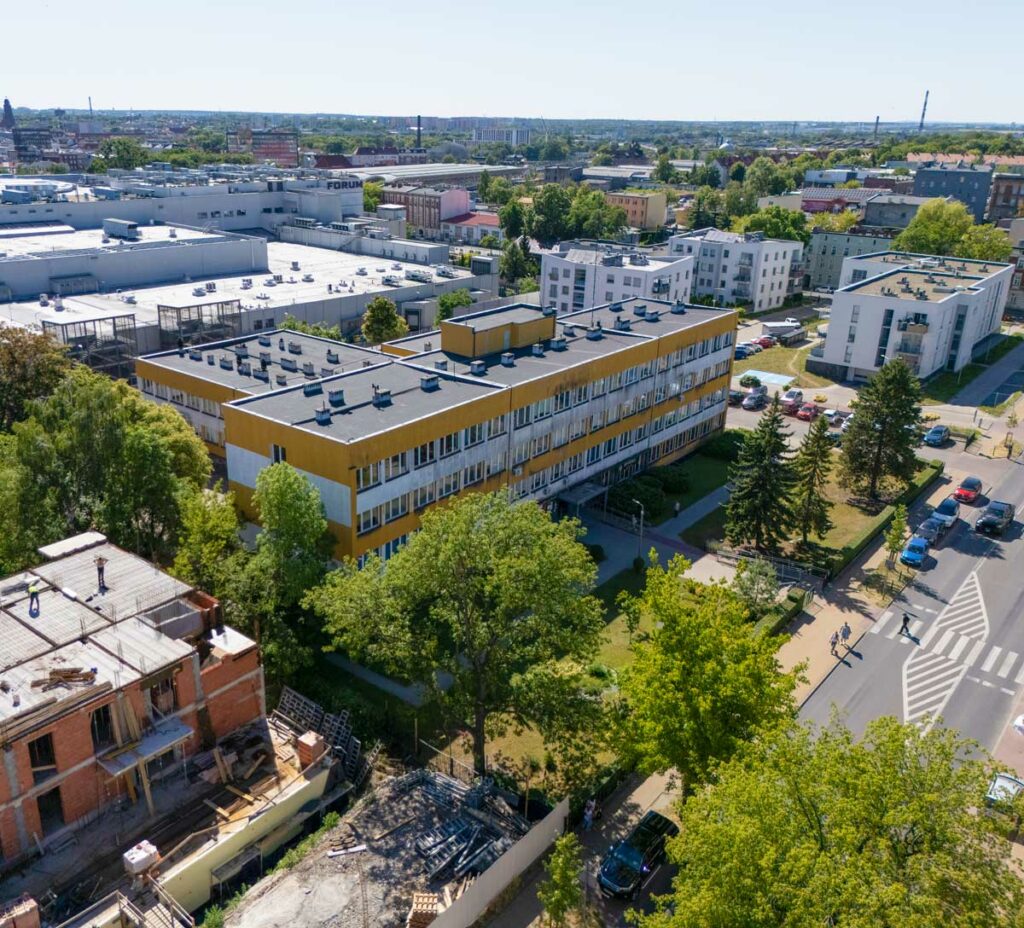budynek OLK w Gliwicach - ujęcie z drona